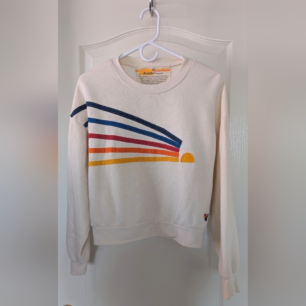 Aviator Nation Daydream Cream Colored Cropped Crewneck Sweatshirt, Size XS - Picture 3 of 6
